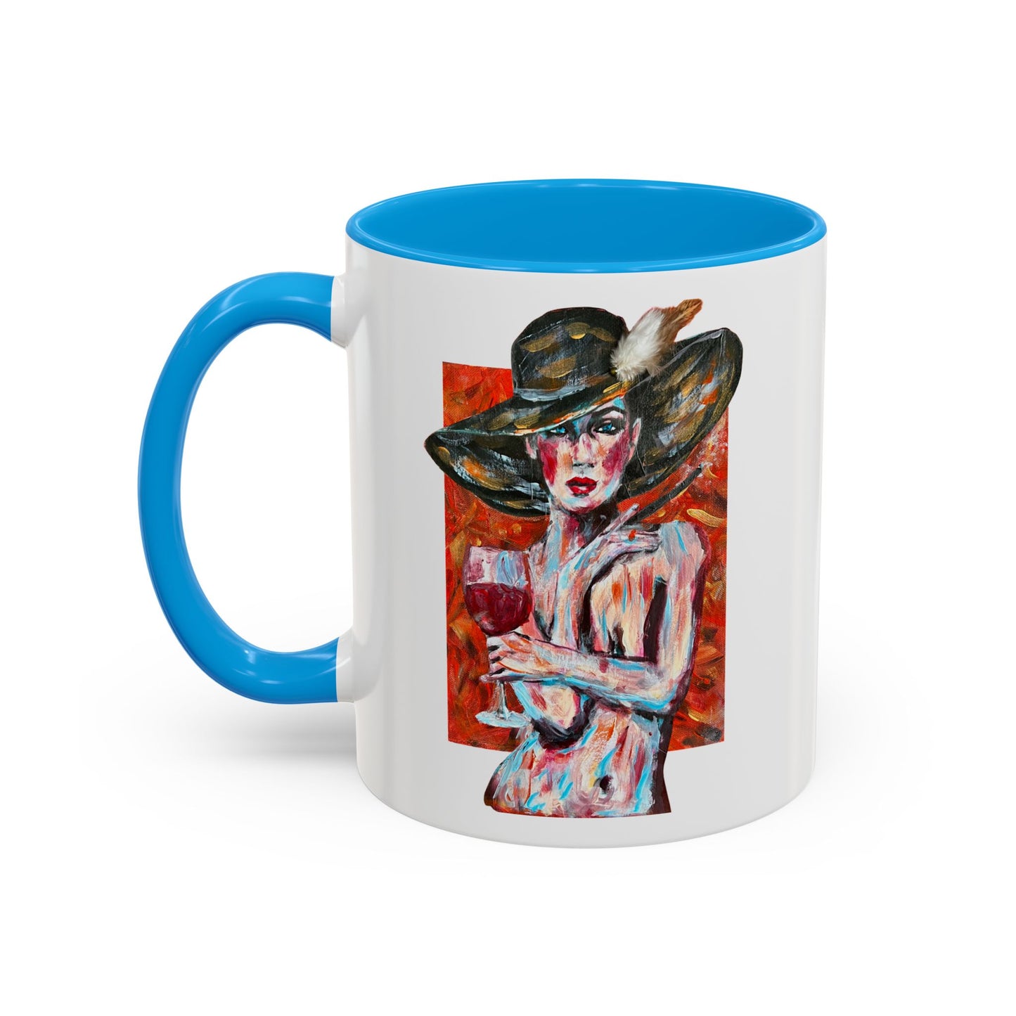 Crimson Elegance – Original Acrylic Art Accent Mug House of Aces Logo Mug — 11oz/15oz Ceramic Coffee Cup (Black Handle & Rim)