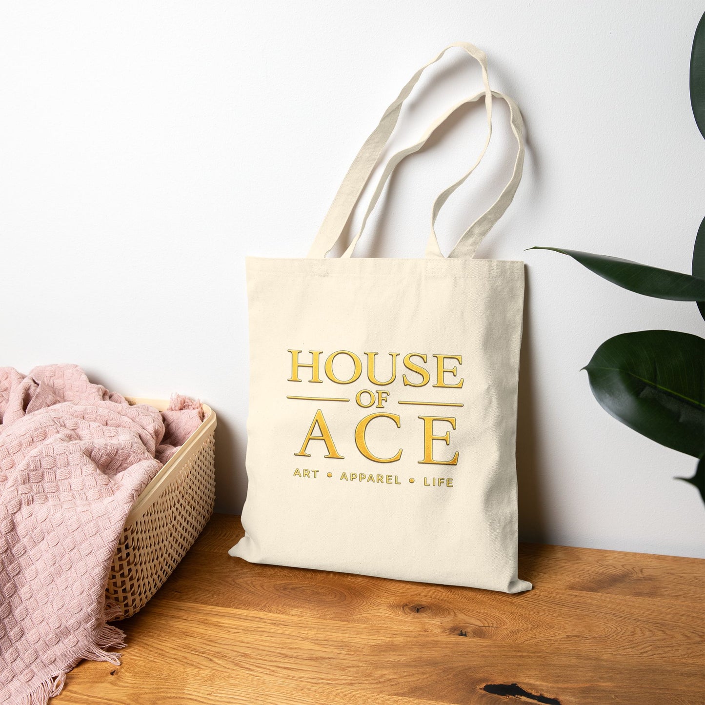 House of Ace Canvas Tote Bag – Gold Logo Cotton Market Tote