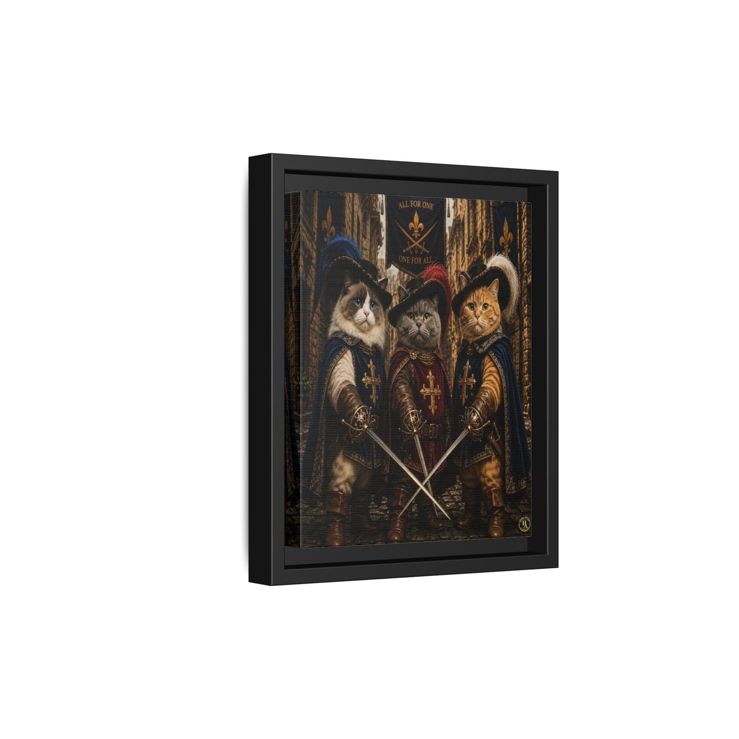 3 Musketeer Cats (The Three Musker Paws) – All for One, One for All Framed Canvas by House of Ace