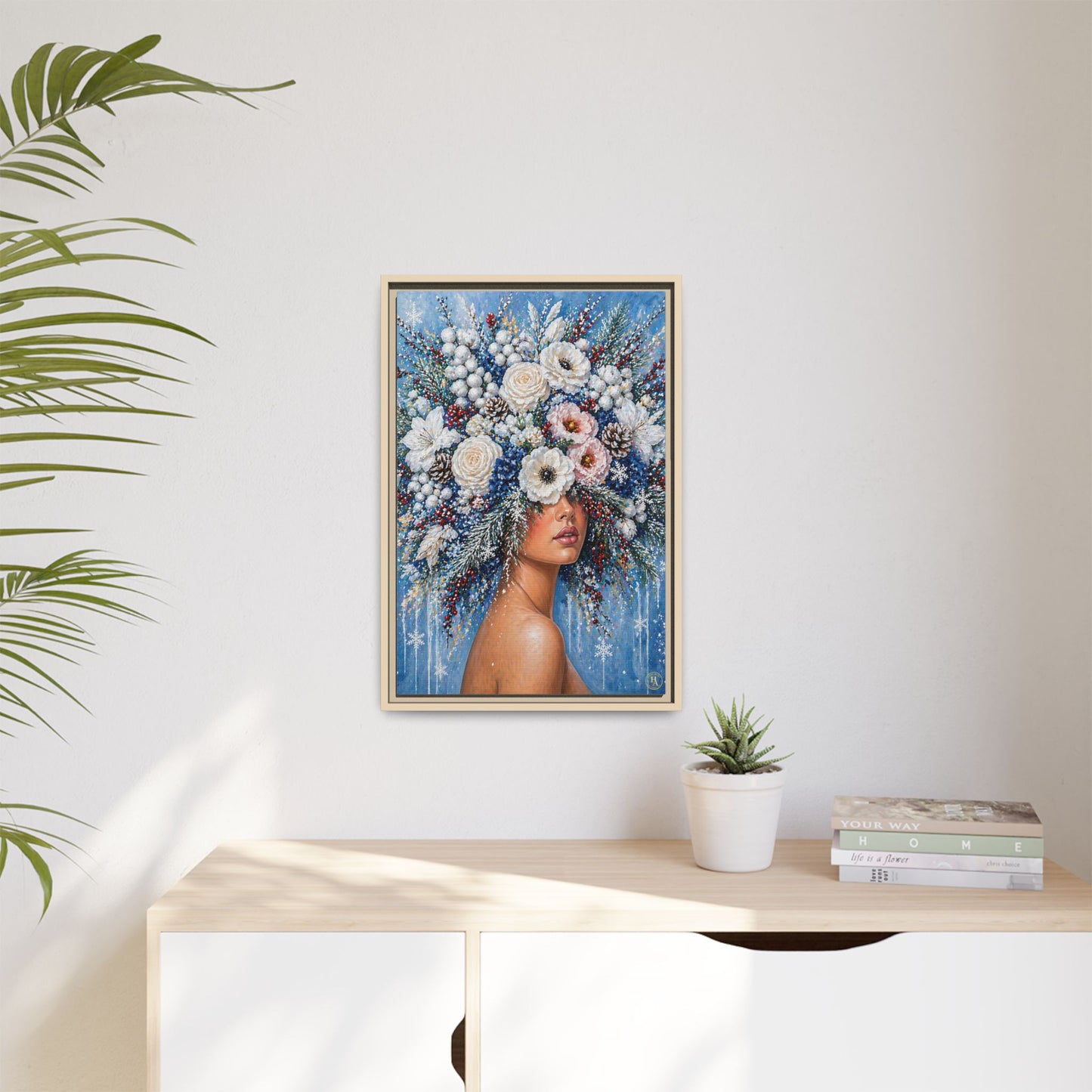 Winter’s Lady Flower – Bloomlight Reverie Framed Matte Canvas by House of Ace