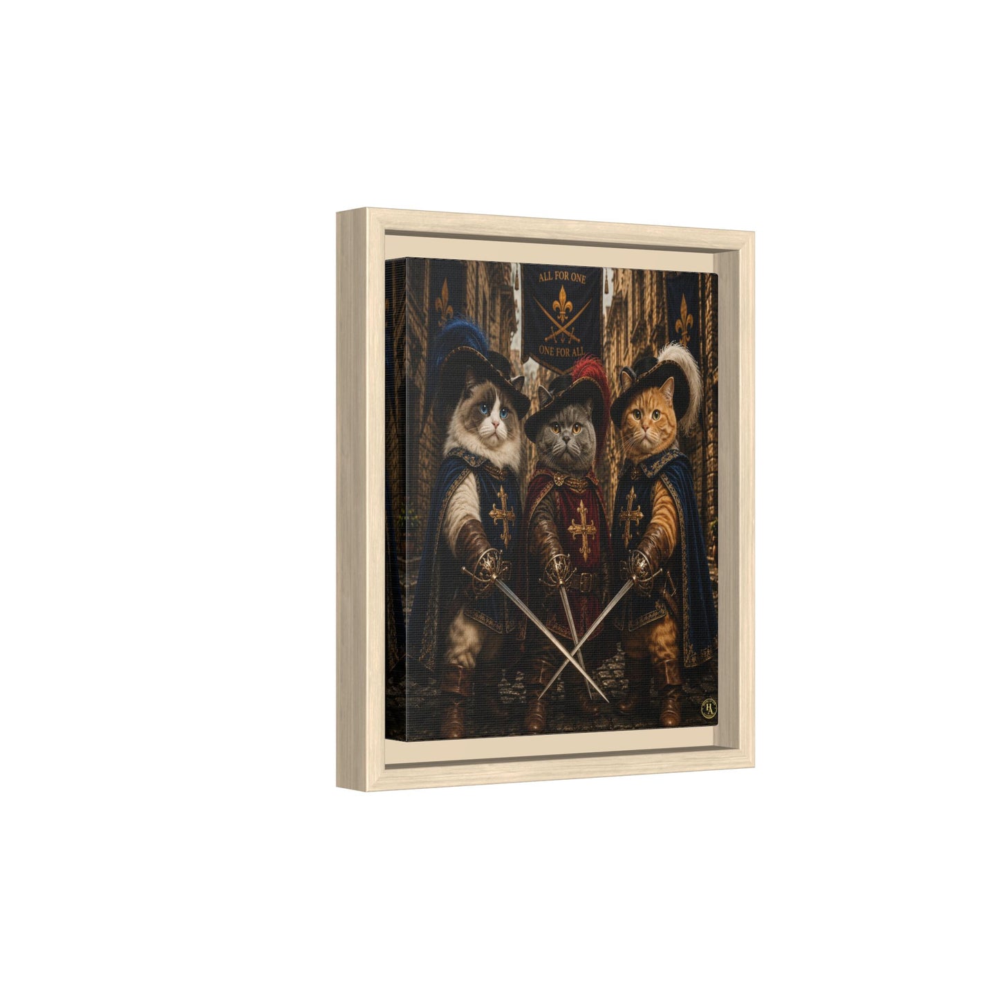 3 Musketeer Cats (The Three Musker Paws) – All for One, One for All Framed Canvas by House of Ace