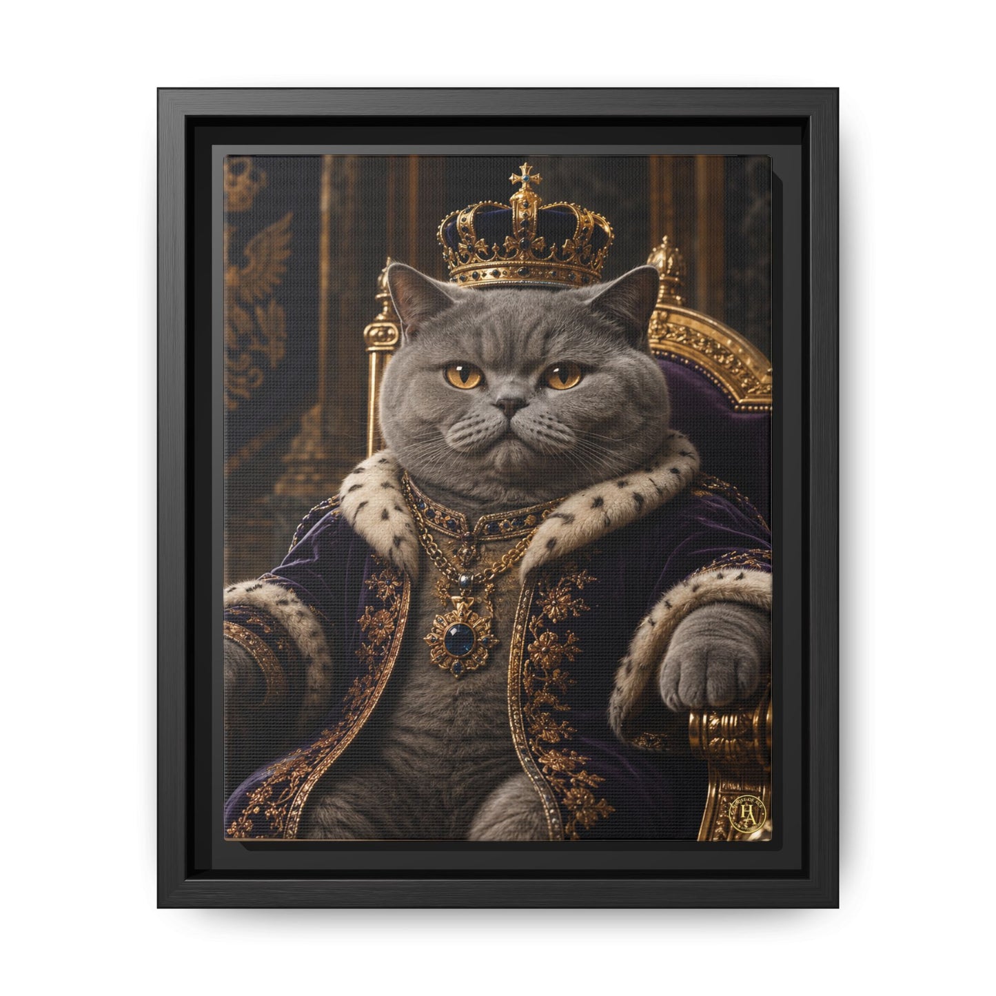 Regal British Shorthair Cat Portrait Framed Canvas — His Royal Whiskers Cat Wall Art  by House of Ace