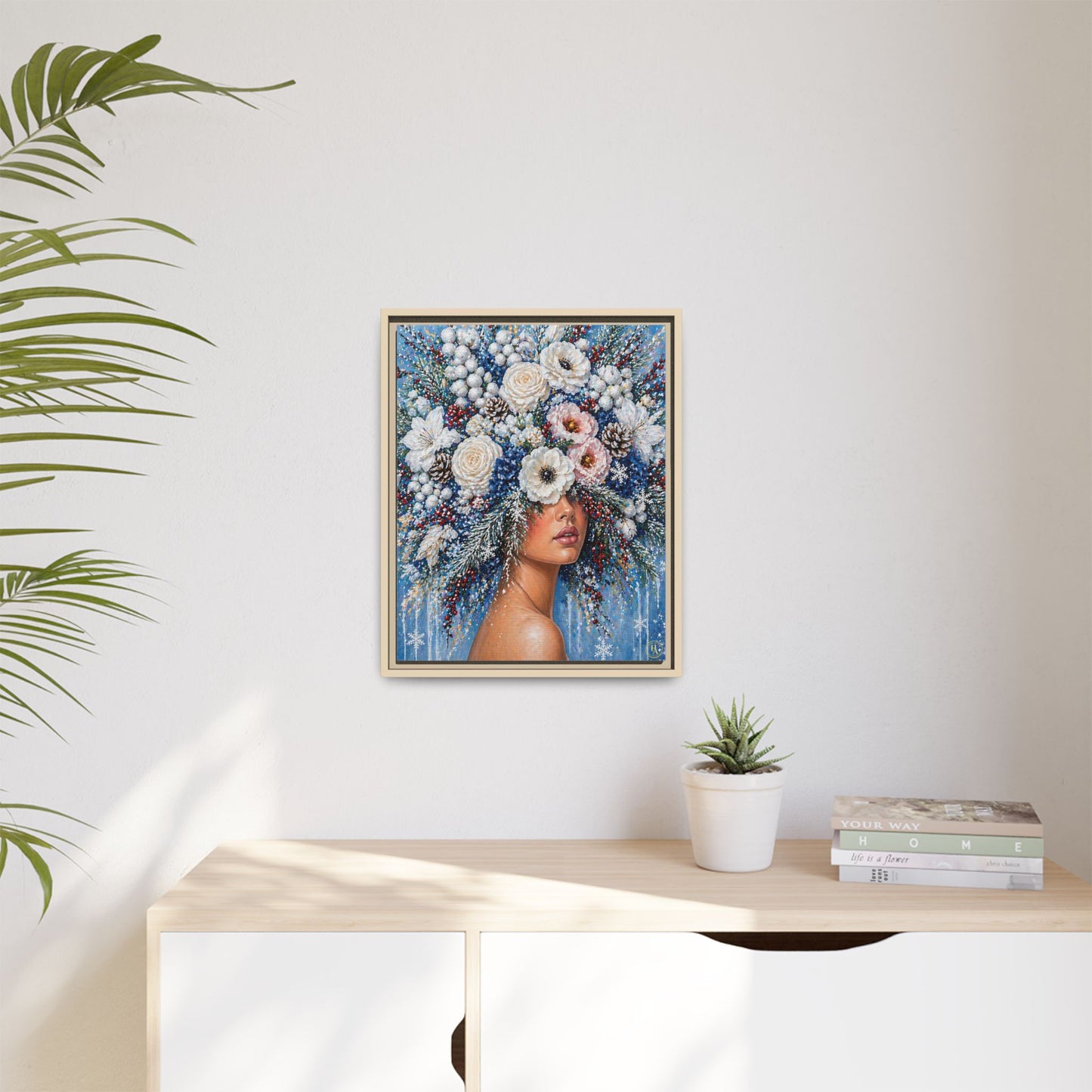 Winter’s Lady Flower – Bloomlight Reverie Framed Matte Canvas by House of Ace