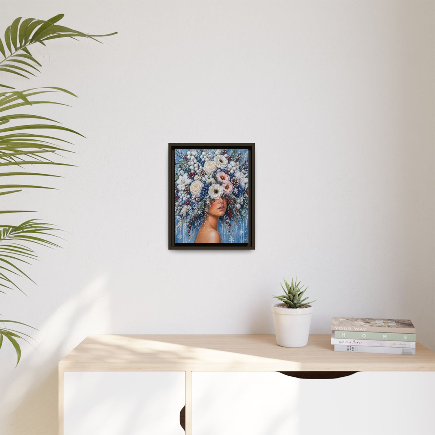 Winter’s Lady Flower – Bloomlight Reverie Framed Matte Canvas by House of Ace