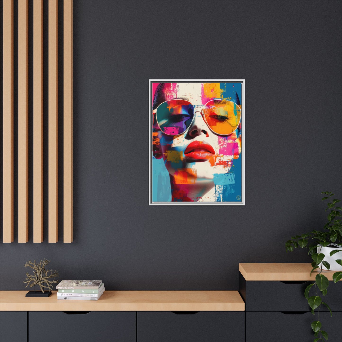 Abstract Pop Art Canvas Wall Art by House of Aces, Colourful Fashion Portrait Print, Framed Matte Canvas, Modern Statement Wall Decor