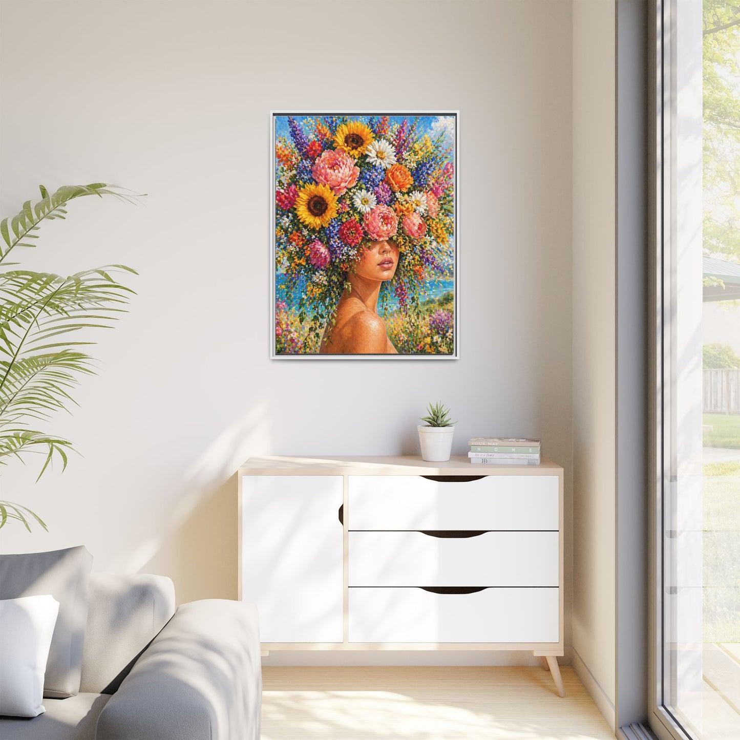 Summer’s Lady Flower – Bloomlight Reverie Framed Matte Canvas by House of Ace