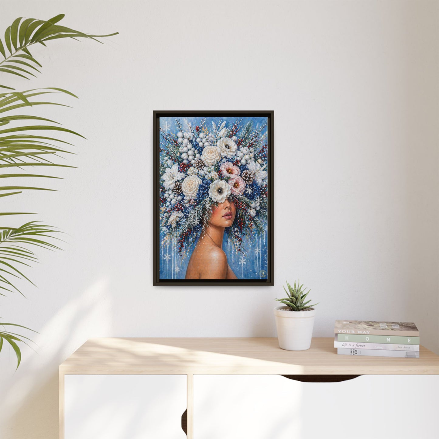 Winter’s Lady Flower – Bloomlight Reverie Framed Matte Canvas by House of Ace