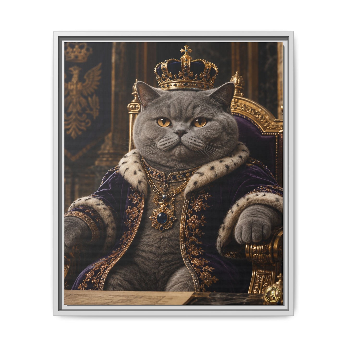 Regal British Shorthair Cat Portrait Framed Canvas — His Royal Whiskers Cat Wall Art  by House of Ace