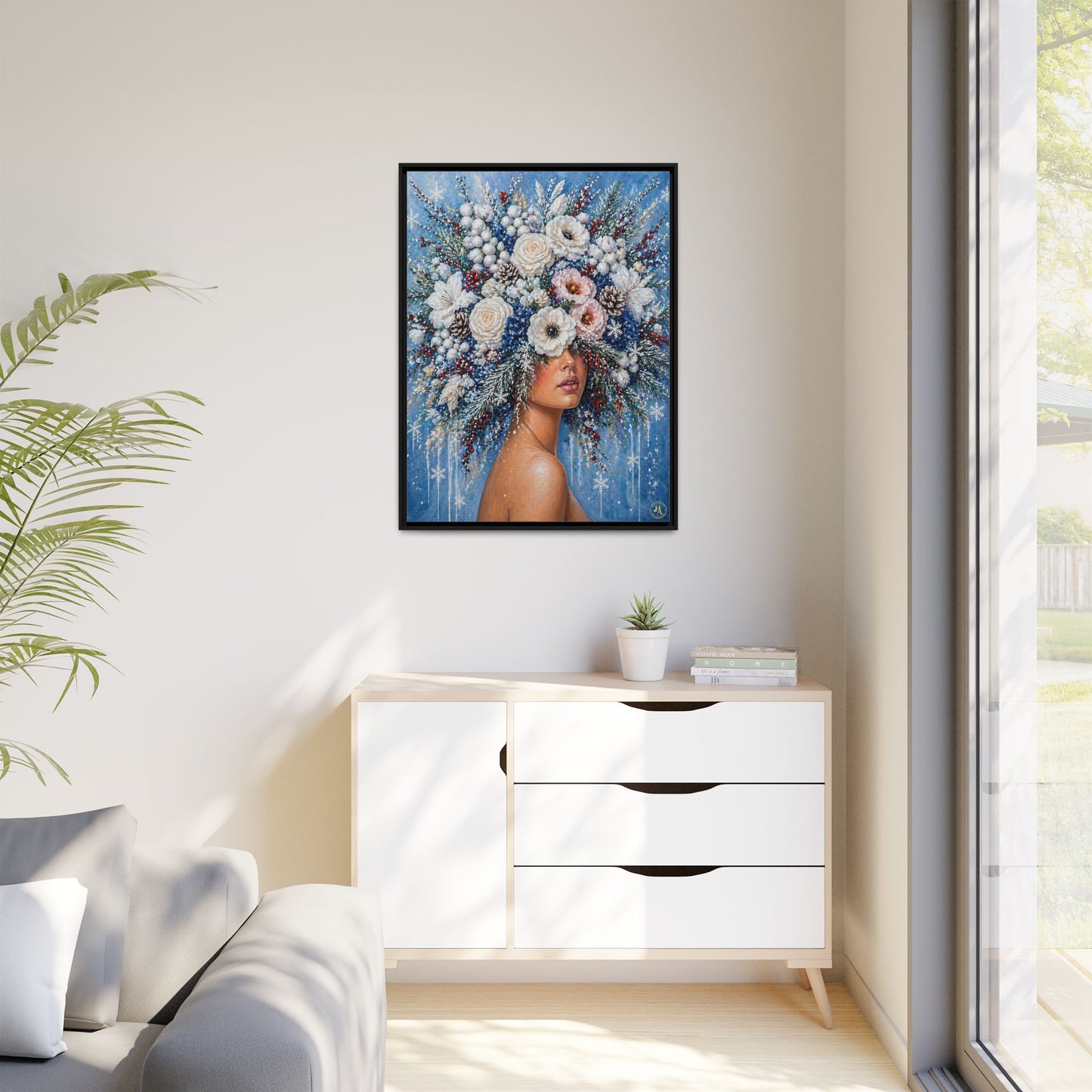 Winter’s Lady Flower – Bloomlight Reverie Framed Matte Canvas by House of Ace