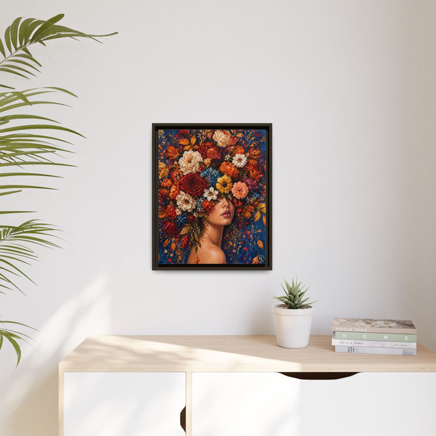 Autumn’s Lady Flower – Bloomlight Reverie Framed Matte Canvas by House of Ace