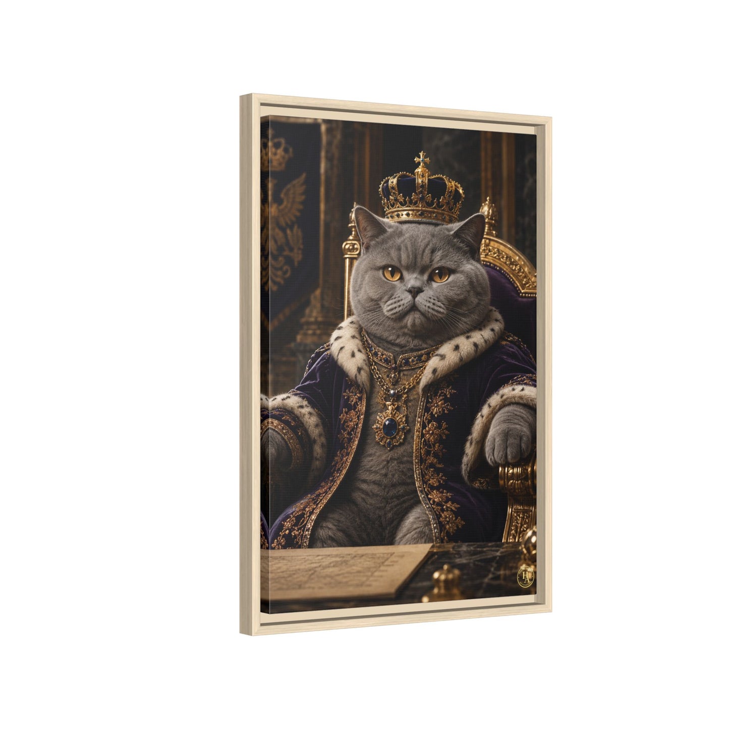 Regal British Shorthair Cat Portrait Framed Canvas — His Royal Whiskers Cat Wall Art  by House of Ace