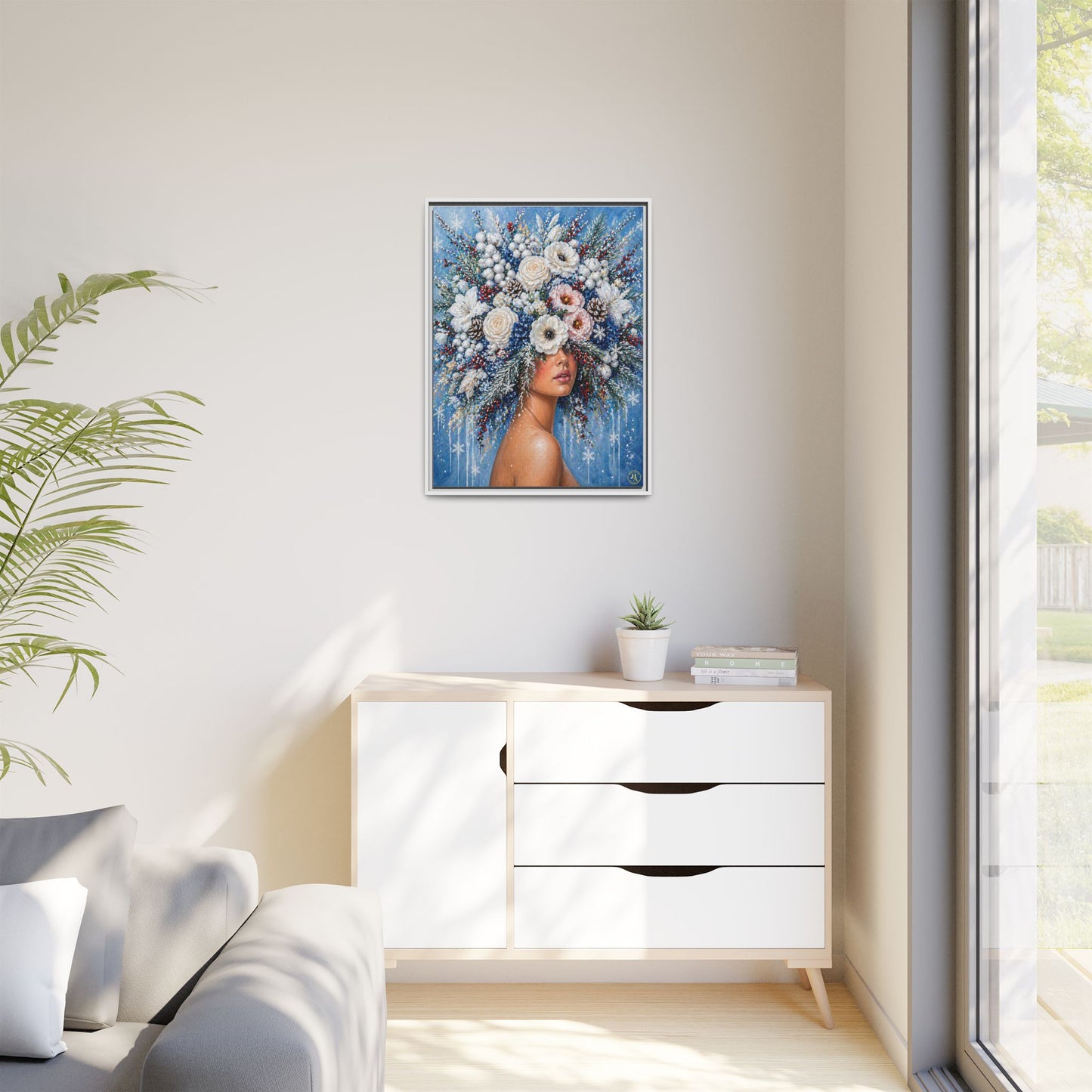 Winter’s Lady Flower – Bloomlight Reverie Framed Matte Canvas by House of Ace