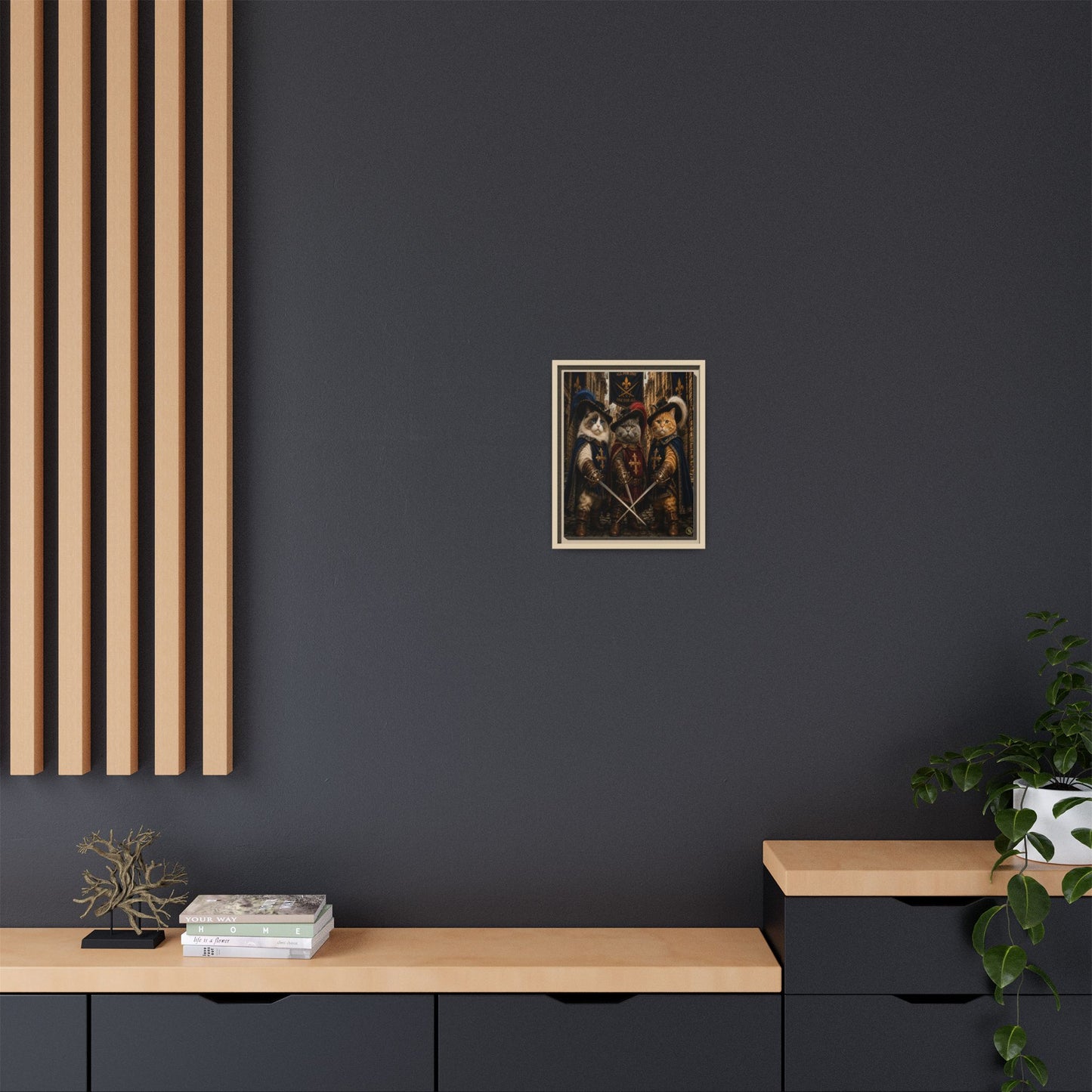 3 Musketeer Cats (The Three Musker Paws) – All for One, One for All Framed Canvas by House of Ace