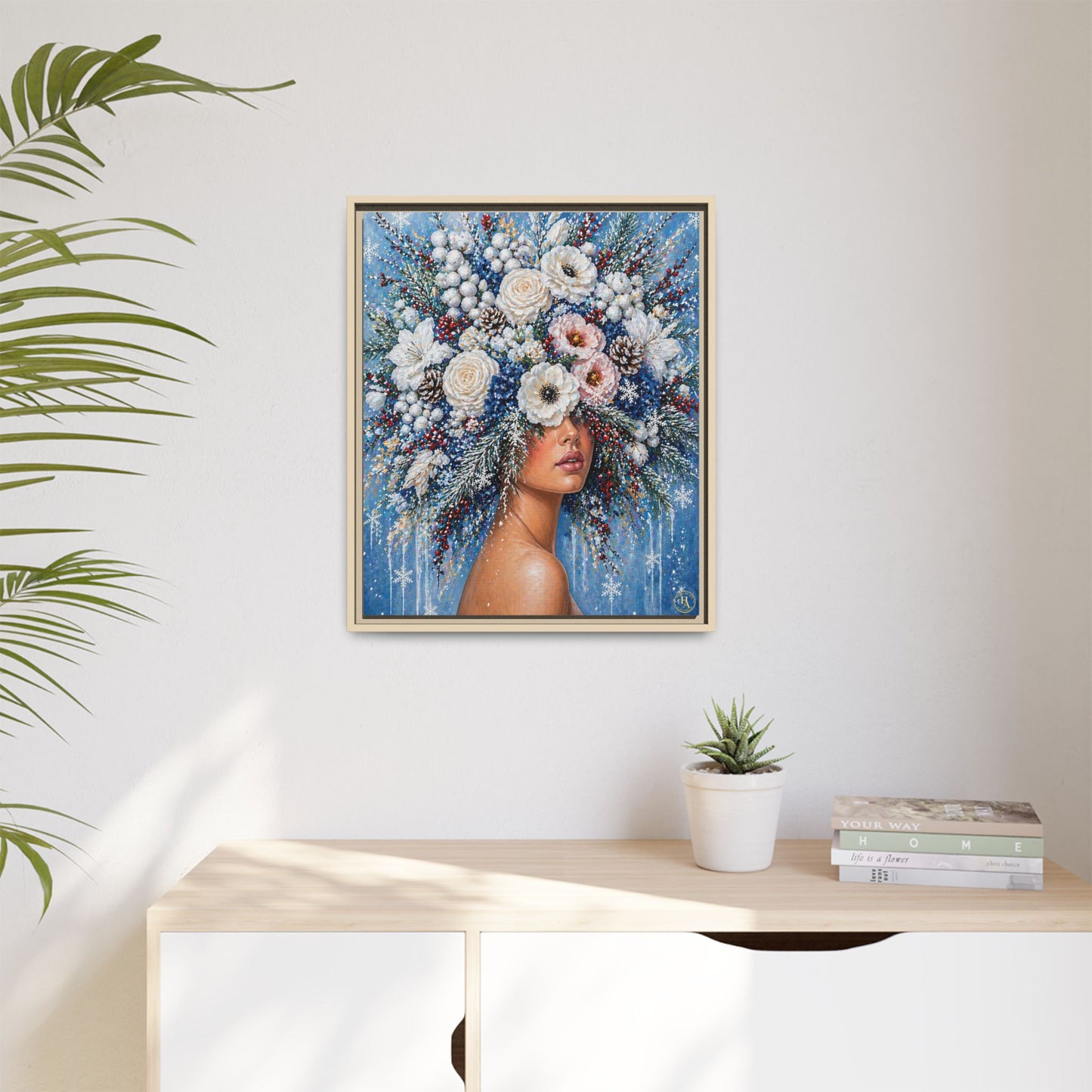 Winter’s Lady Flower – Bloomlight Reverie Framed Matte Canvas by House of Ace