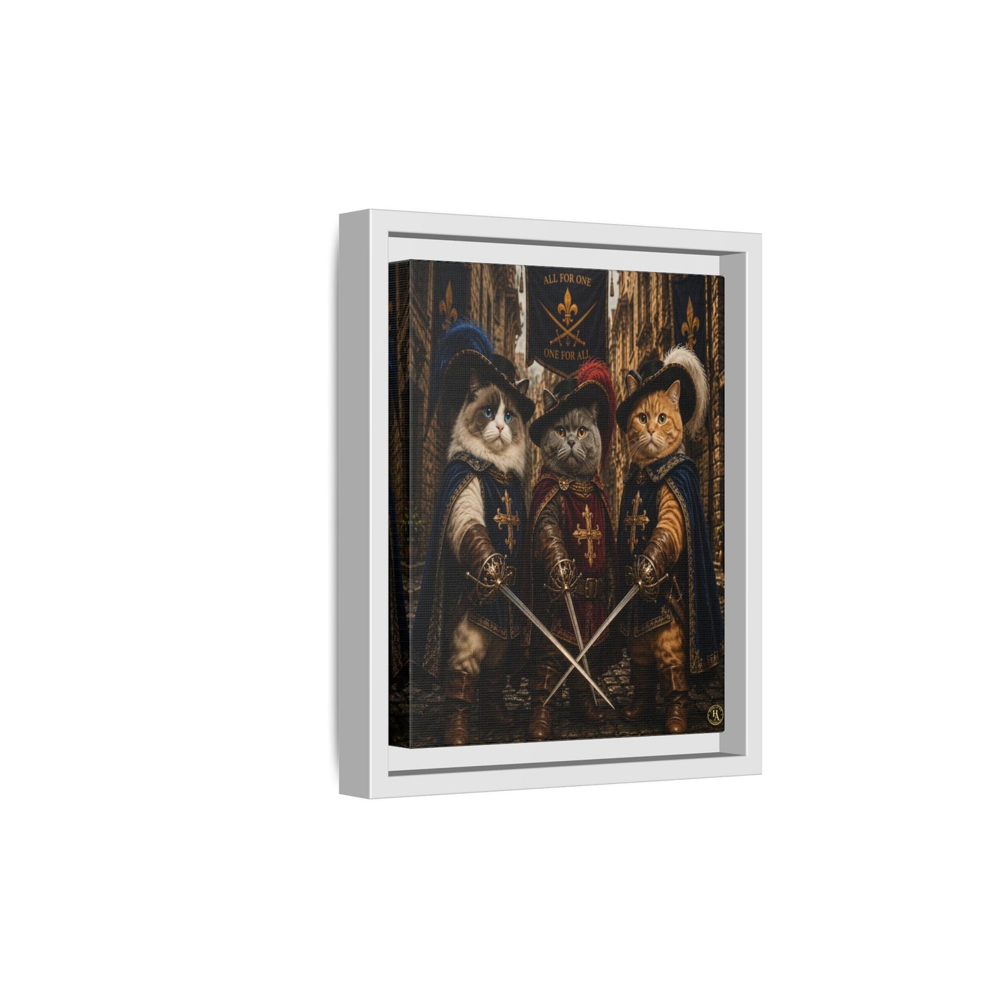 3 Musketeer Cats (The Three Musker Paws) – All for One, One for All Framed Canvas by House of Ace