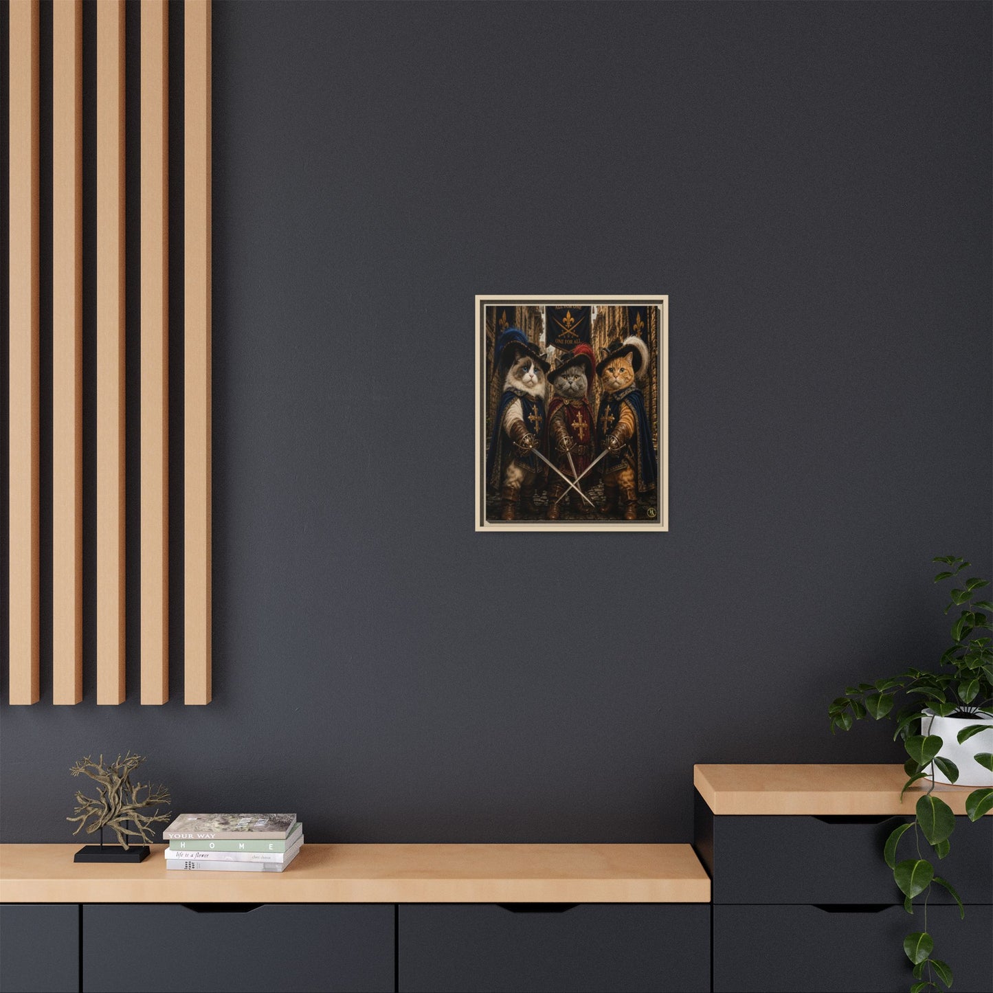 3 Musketeer Cats (The Three Musker Paws) – All for One, One for All Framed Canvas by House of Ace