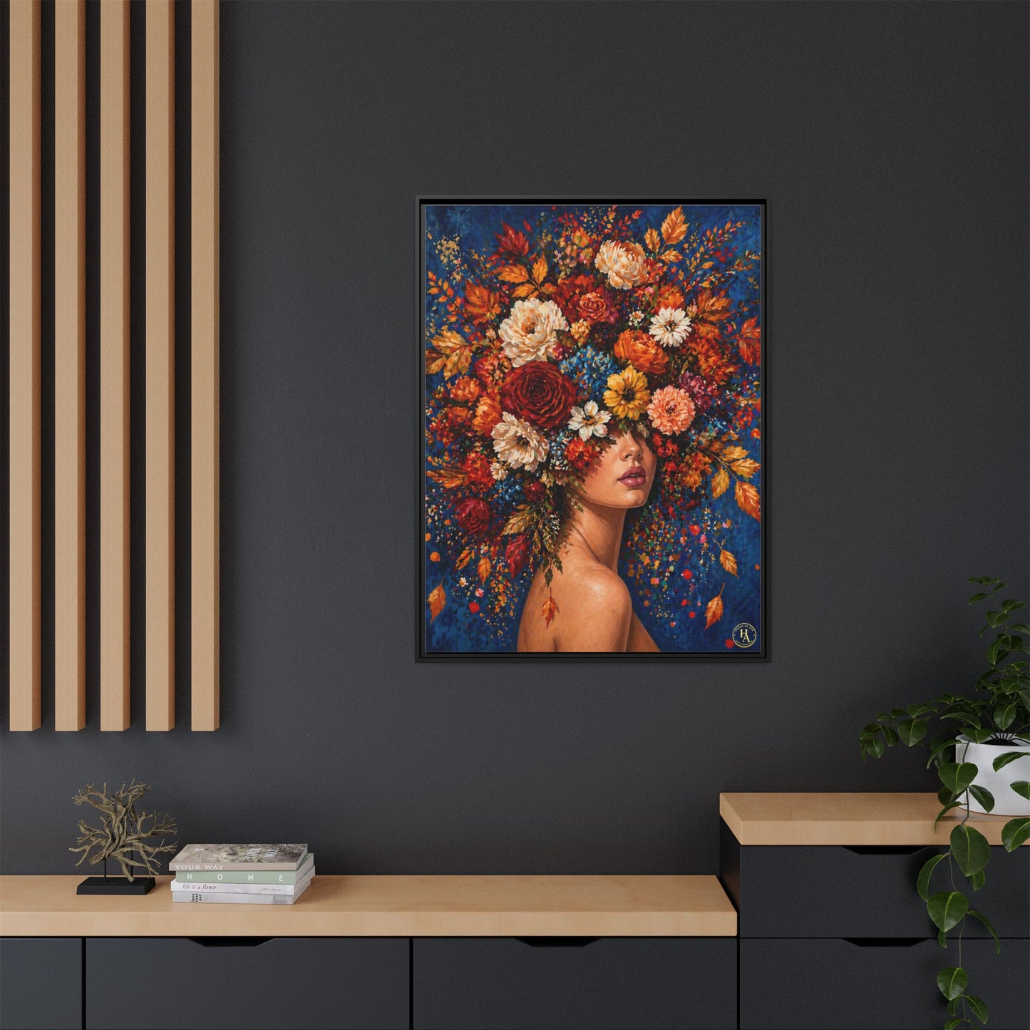 Autumn’s Lady Flower – Bloomlight Reverie Framed Matte Canvas by House of Ace