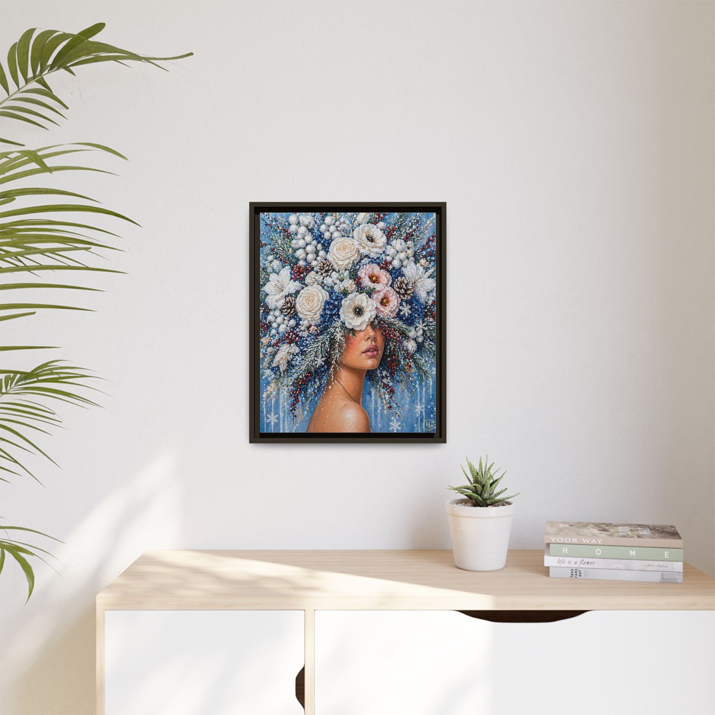 Winter’s Lady Flower – Bloomlight Reverie Framed Matte Canvas by House of Ace